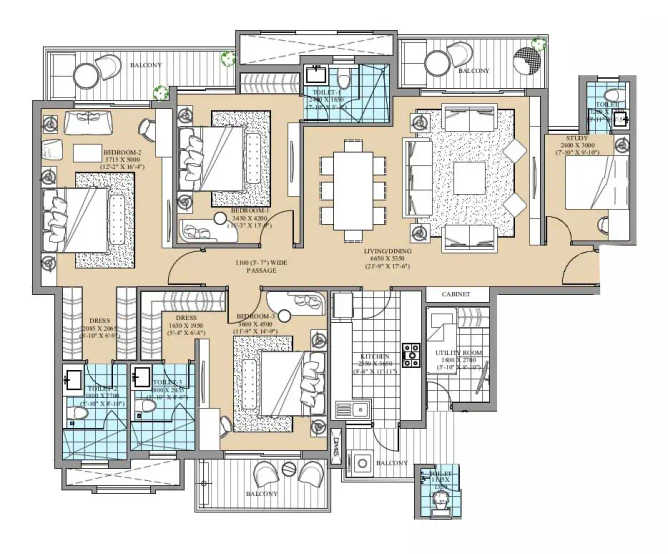 ATS Kingston Heath Sector 150 - Floor plan 3 BHK 2350 Sq.ft