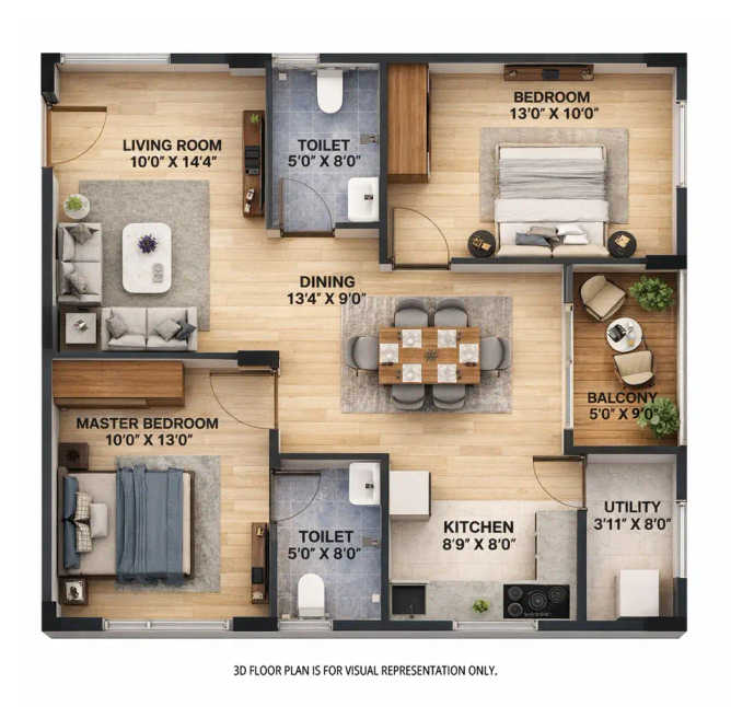 Abhee Pride Iggaluru - Floor plan 2 BHK 1105 Sq.ft