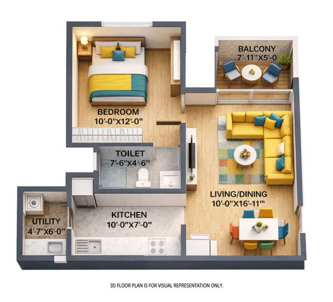Ajmera Lugaano Yelahanka - Floor plan 1 BHK 419 Sq.ft