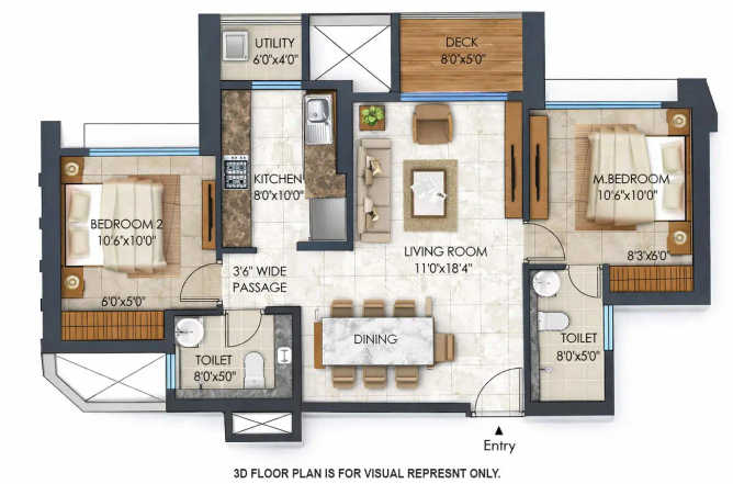 Lodha Regalia Mulund - Floor plan 2 BHK 710 Sq.ft