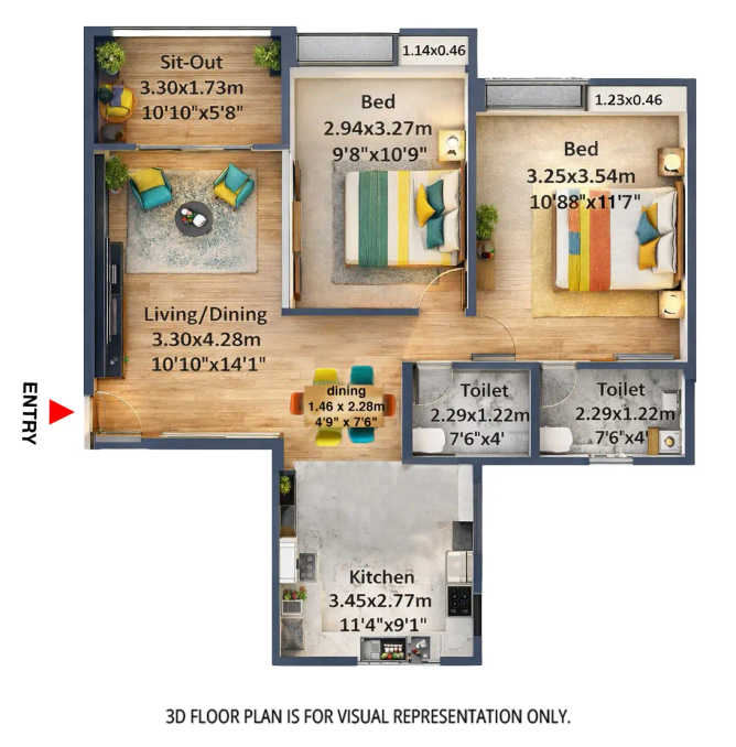 Nyati Exuberance Undri - Floor plan 2 BHK 701 Sq.ft