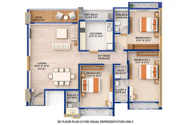 Downtown Avenue Vashi - Floor plan 3 BHK 1582 Sq.ft