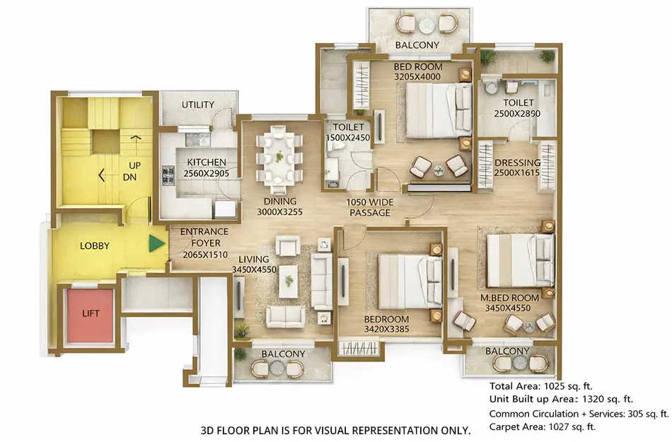 Ats Le Grandiose Sector 150 - Floor plan 3 BHK 1027 Sq.ft