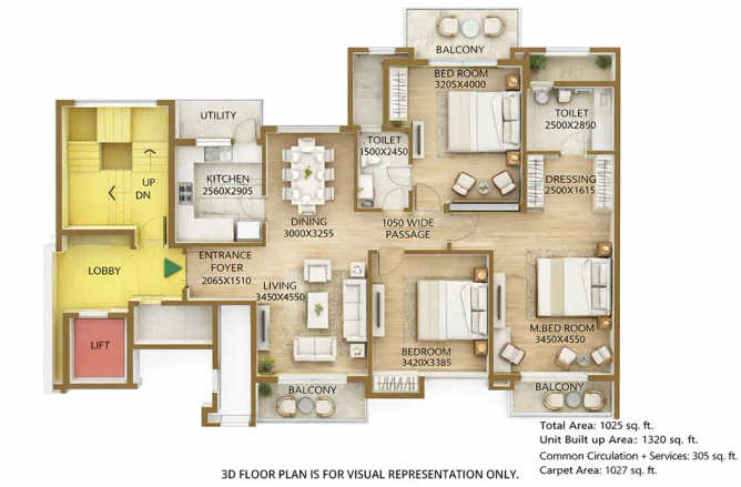 Ats Le Grandiose Sector 150 - Floor plan 3 BHK 1027 Sq.ft
