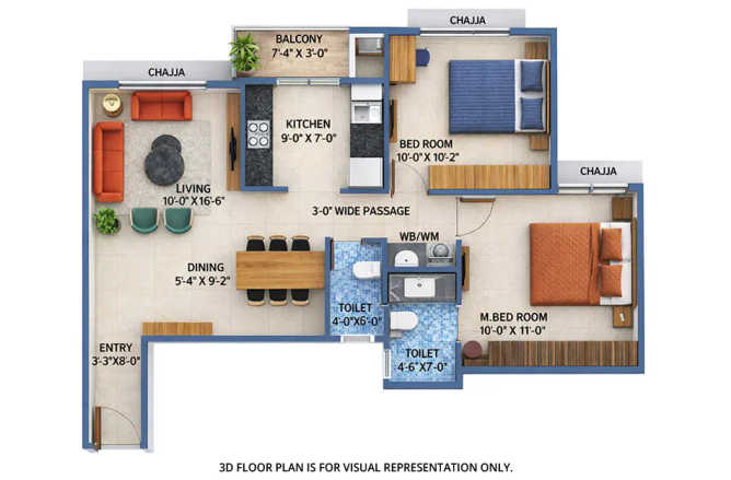 Arihant Advika Vashi - Floor plan 2 BHK 656 Sq.ft