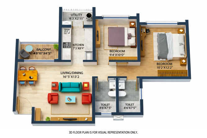 Runwal The Central Park Pimpri Chinchwad - Floor plan 2 BHK 860 Sq.ft