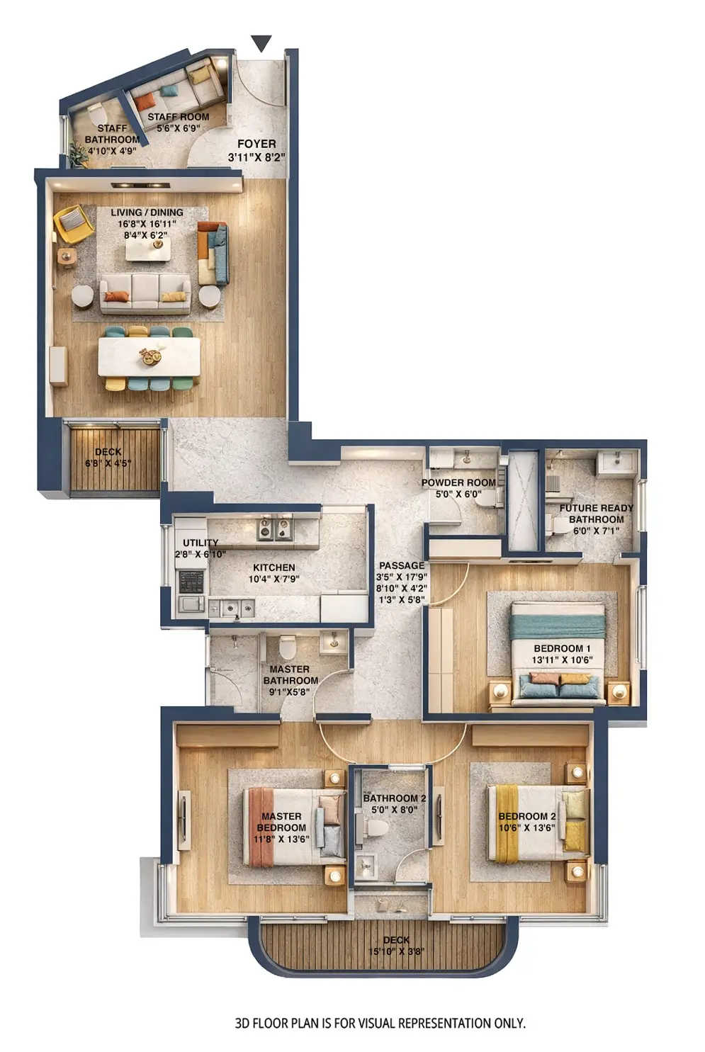 Rustomjee 180 Bayview Matunga - Floor plan 3 BHK 1407 Sq.ft