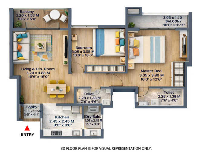 Kohinoor Kaleido Wagholi - Floor plan 2 BHK 740 Sq.ft