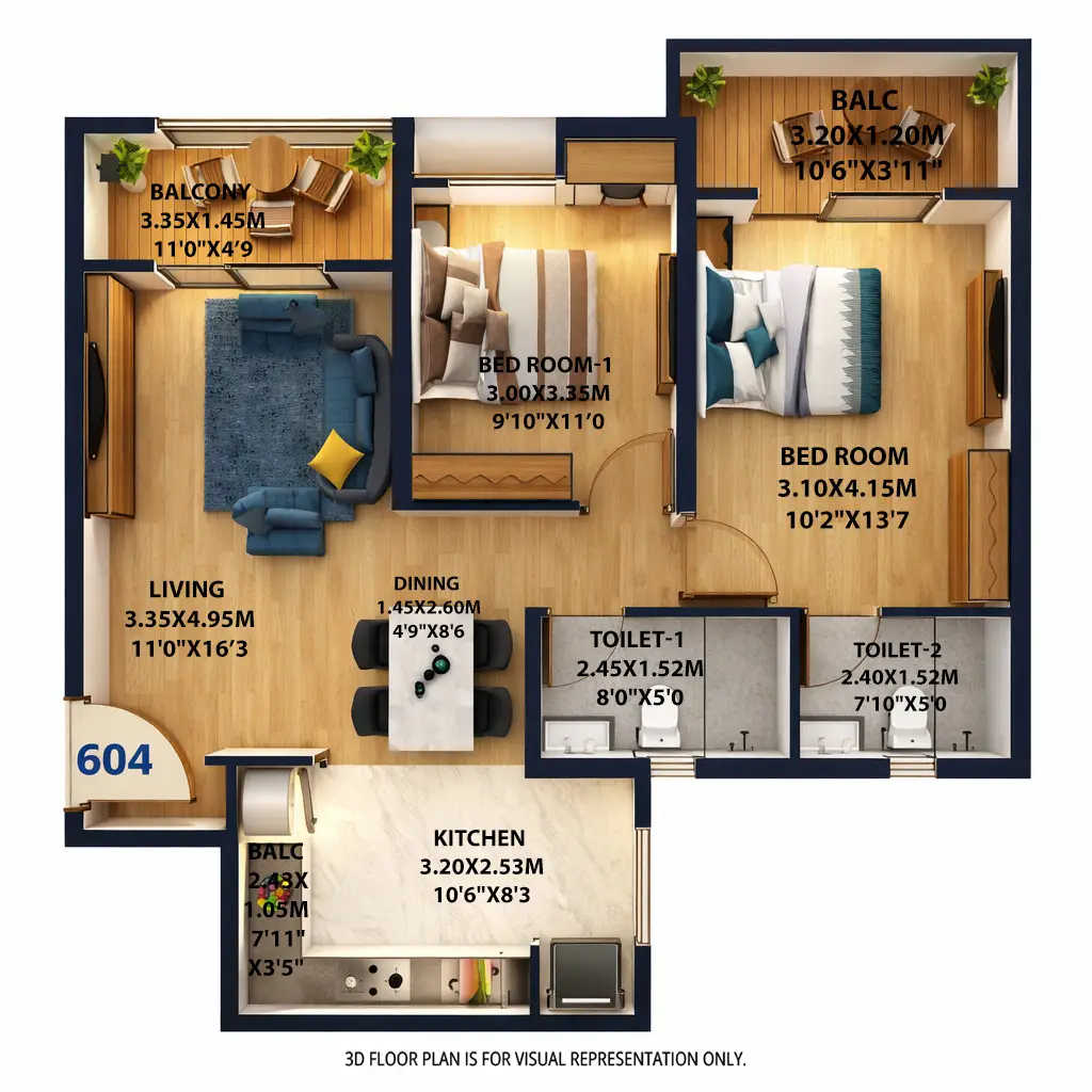Nyati Esteban Undri - Floor plan 2 BHK 838 Sq.ft