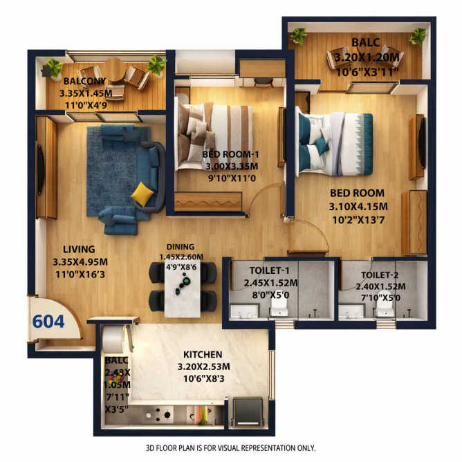 Nyati Esteban Undri - Floor plan 2 BHK 837 Sq.ft