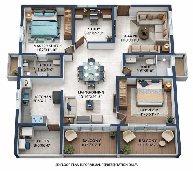 Candeur Crescent Lingampally - Floor plan 3 BHK 1537 Sq.ft