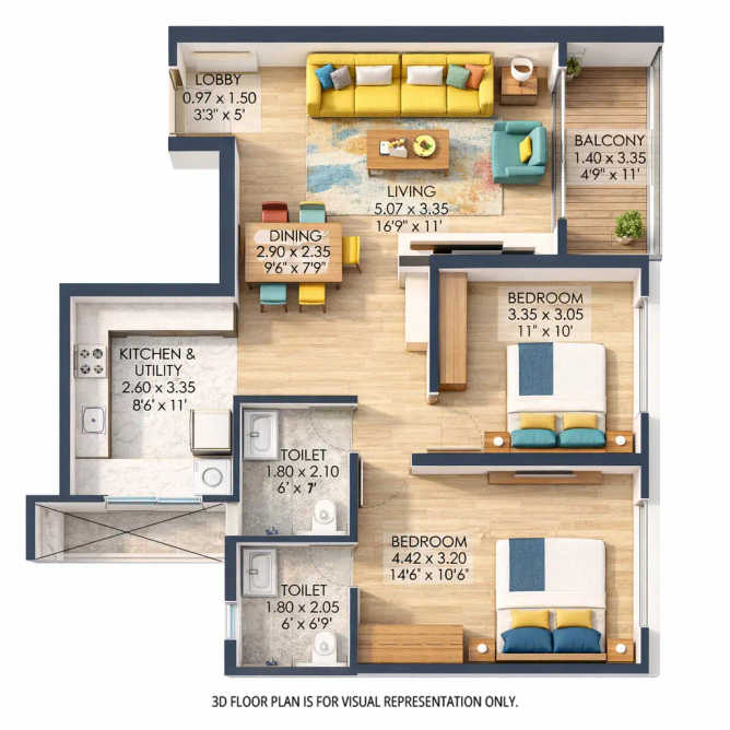 Majestique Prime West Balewadi - Floor plan 2 BHK 810 Sq.ft