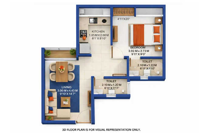Wadhwa Wise City Panvel - Floor plan 1 BHK 390 Sq.ft