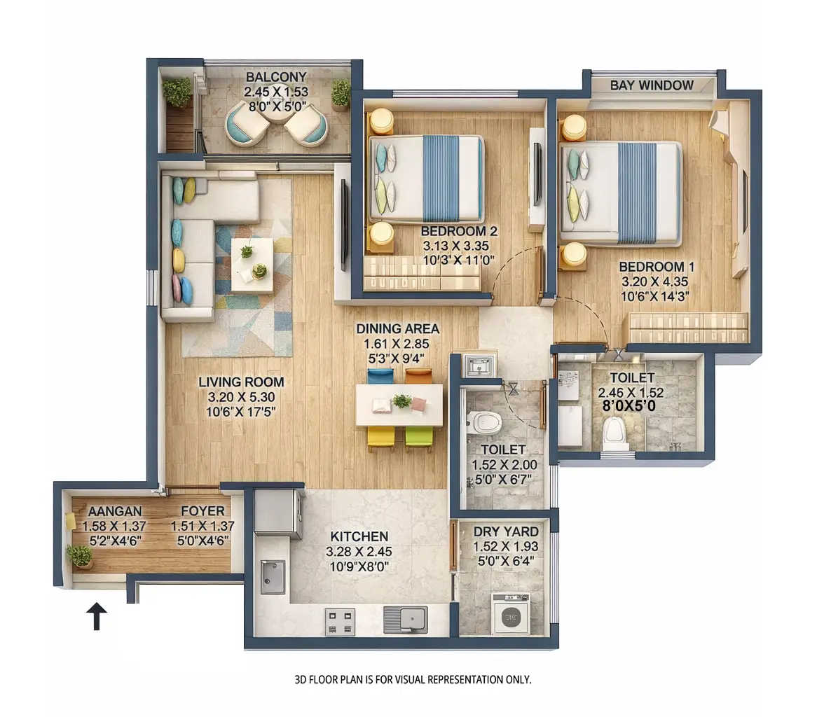 Jhamtani The Crown Thergaon - Floor plan 2 BHK 800 Sq.ft