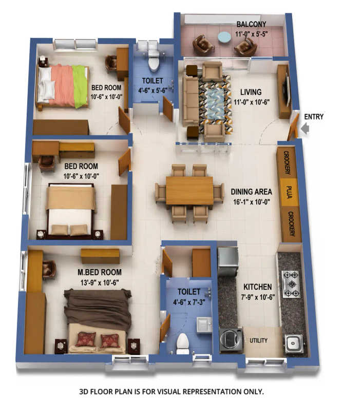 Urbanrise The World Of Joy Miyapur - Floor plan 3 BHK 1509 Sq.ft