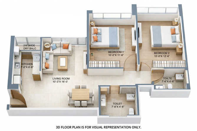 Sunteck Sky Park Mira Bhayandar - Floor plan 2 BHK 665 Sq.ft