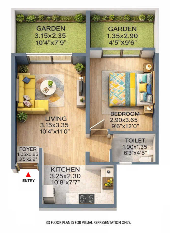 Rohan Prathama Hinjewadi - Floor plan 1 BHK 366 Sq.ft