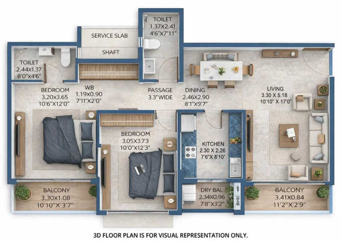 Adani The Views Ghatkopar - Floor plan 2 BHK 667 Sq.ft