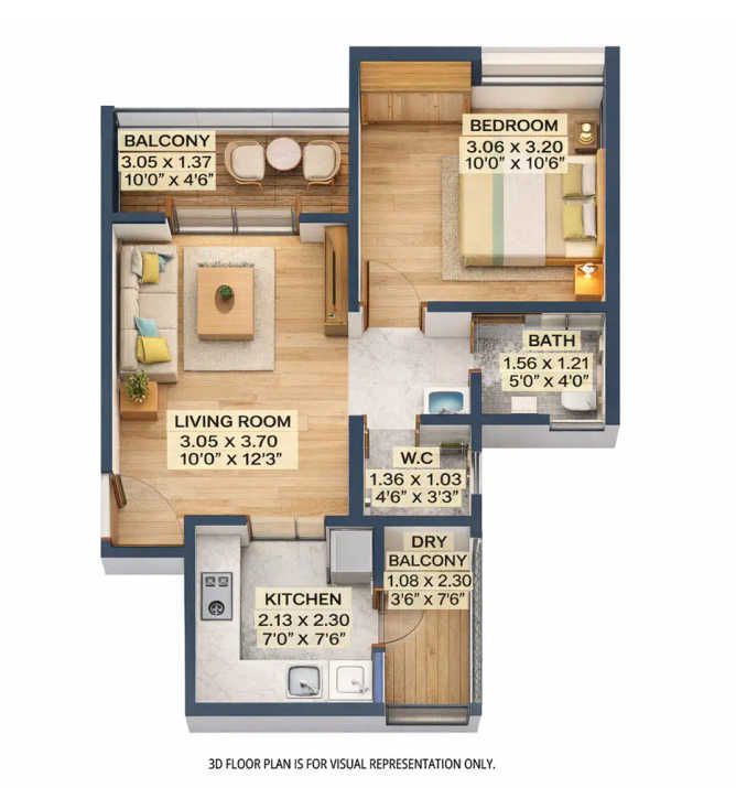 Majestique Mrugavarsha Dhayari - Floor plan 1 BHK 368 Sq.ft