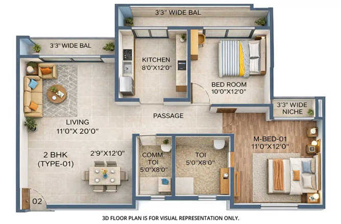 Sai World City Panvel - Floor plan 2 BHK 862 Sq.ft