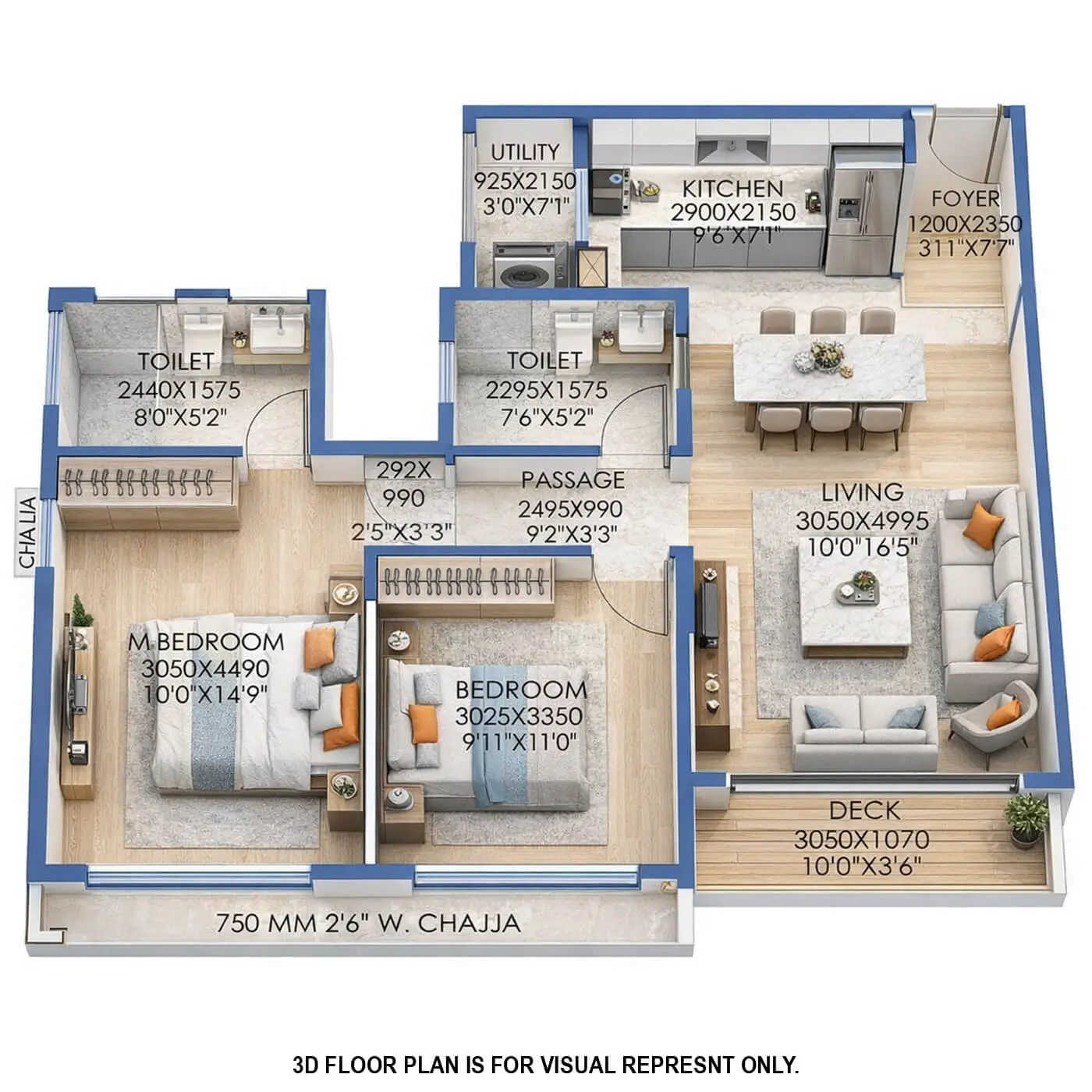 Runwal Woods Chembur - Floor plan 2 BHK 729 Sq.ft