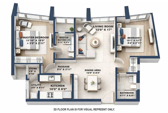 Lodha Kiara Worli - Floor plan 2 BHK 920 Sq.ft