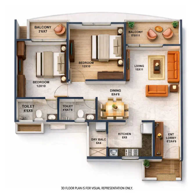 Mantra Montana Dhanori - Floor plan 2 BHK 638 Sq.ft