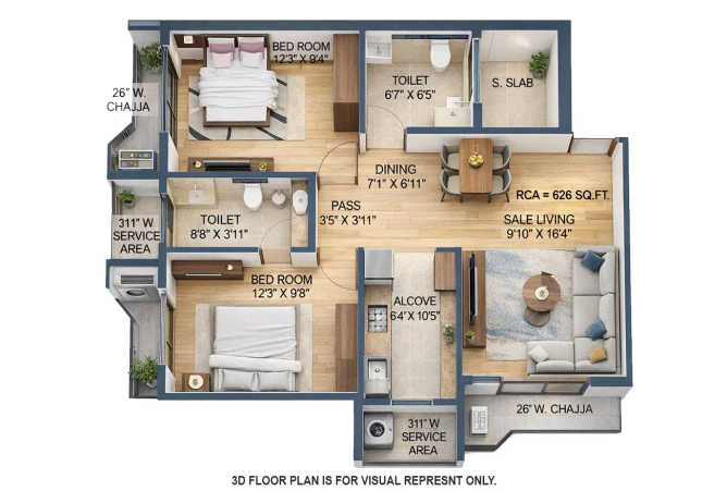 Satre Happynest Kanjurmarg - Floor plan 2 BHK 626 Sq.ft