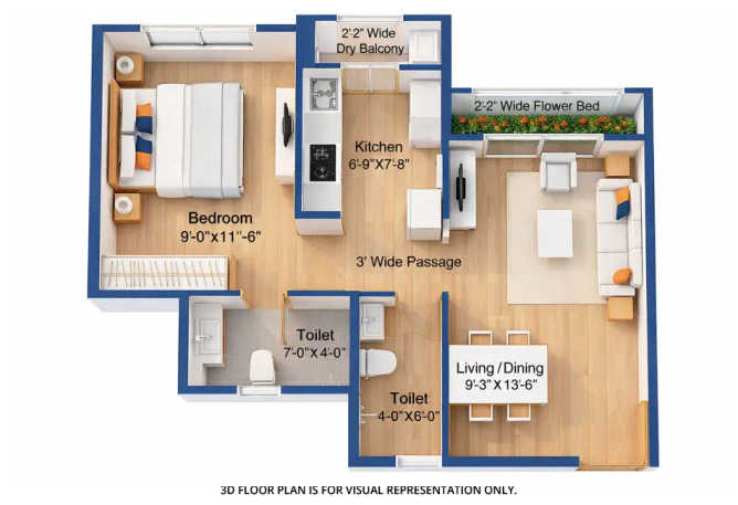 Sunteck Maxx World Naigaon - Floor plan 1 BHK 411 Sq.ft