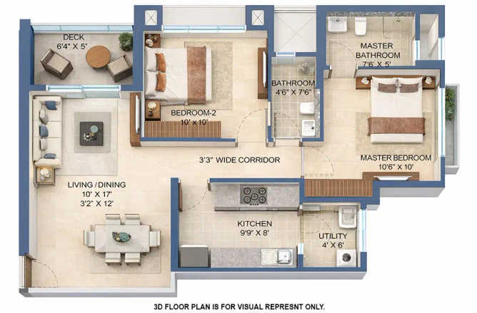 Lodha Vista Lower Parel - Floor plan 2 BHK 680 Sq.ft