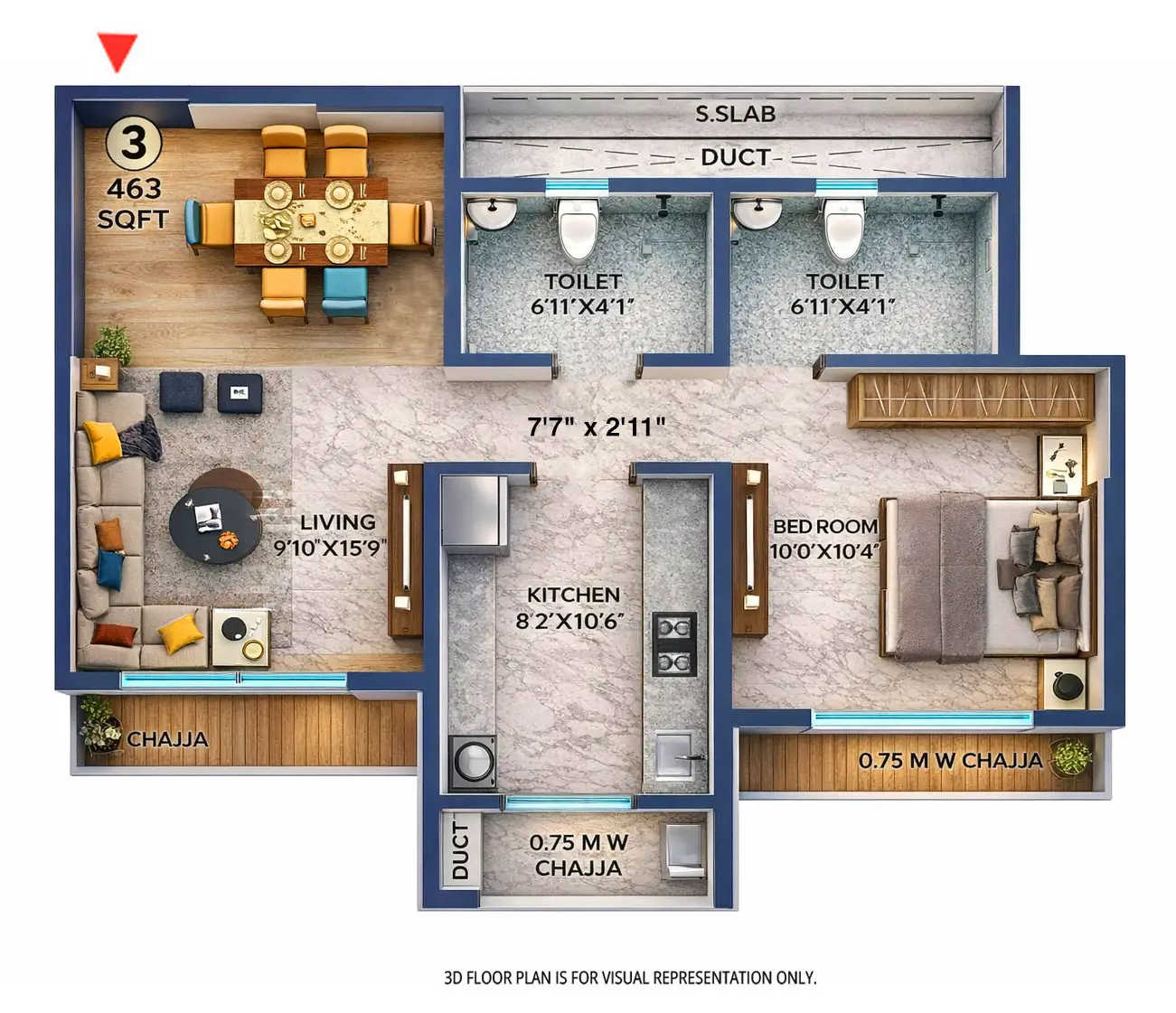 Adityaraj Greens Powai - Floor plan 1 BHK 463 Sq.ft