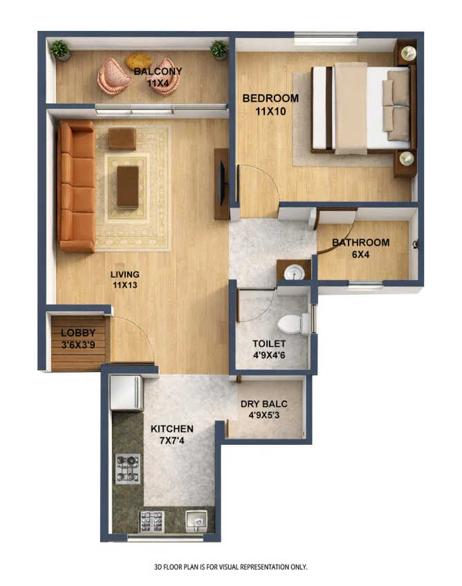 Mantra 29 Gold Coast Dhanori - Floor plan 1 BHK 389 Sq.ft