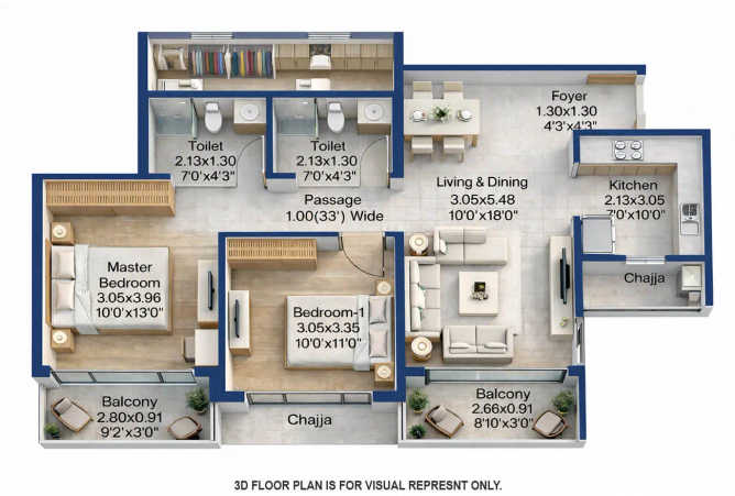 L & T Elixir Reserve Powai - Floor plan 2 BHK 715 Sq.ft