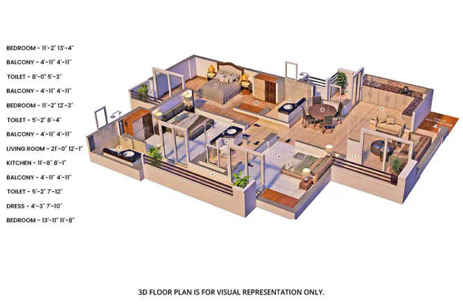 Purvanchal Royal City Sector CHI V Greater Noida - Floor plan 3 BHK 1061 Sq.ft