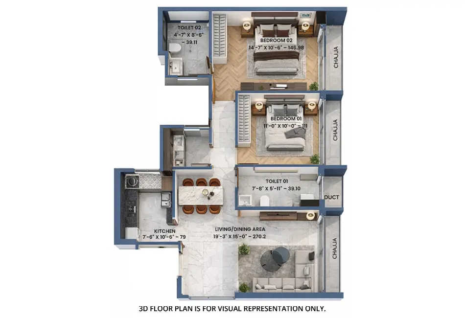 Shreeji Aikyam Kandivali - Floor plan 2 BHK 725 Sq.ft