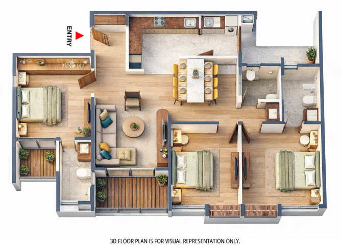 Rohan Saroha Bhugaon - Floor plan 3 BHK 1075 Sq.ft