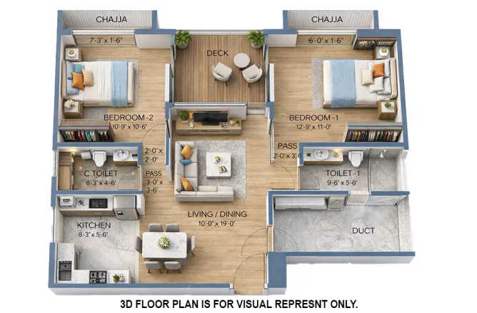 Ruparel Jewel Parel - Floor plan 2 BHK 826 Sq.ft