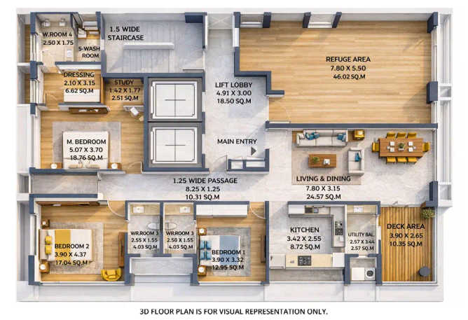 Rustomjee Garden 6 Dadar - Floor plan 3 BHK 1358 Sq.ft