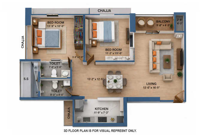 Ruparel Iris Matunga - Floor plan 2 BHK 830 Sq.ft