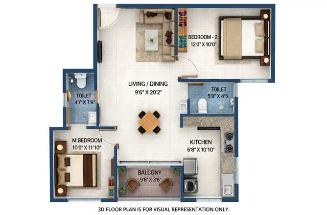 Urbanrise The Lakes Edge Madhavaram - Floor plan 2 BHK 998 Sq.ft