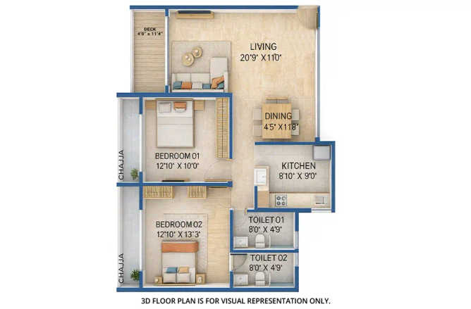 Gami Palm Amore Seawoods - Floor plan 2 BHK 856 Sq.ft