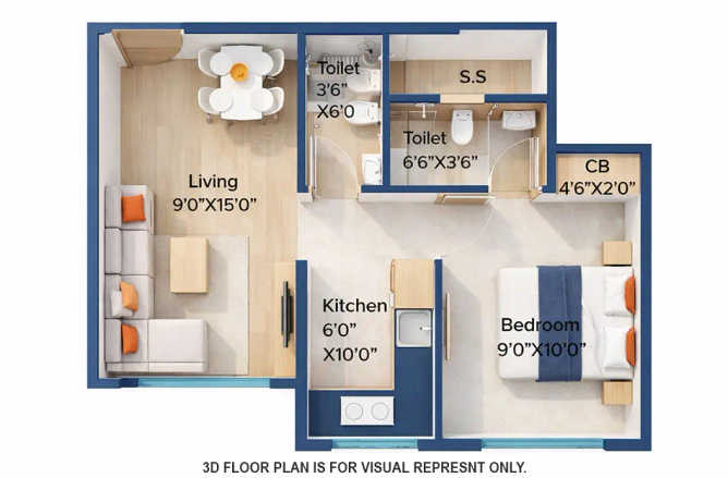 Marathon NeoHomes Bhandup - Floor plan 1 BHK 360 Sq.ft