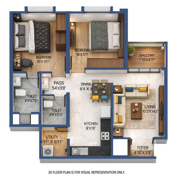 Provident Kenvista Kondhwa - Floor plan 2 BHK 735 Sq.ft