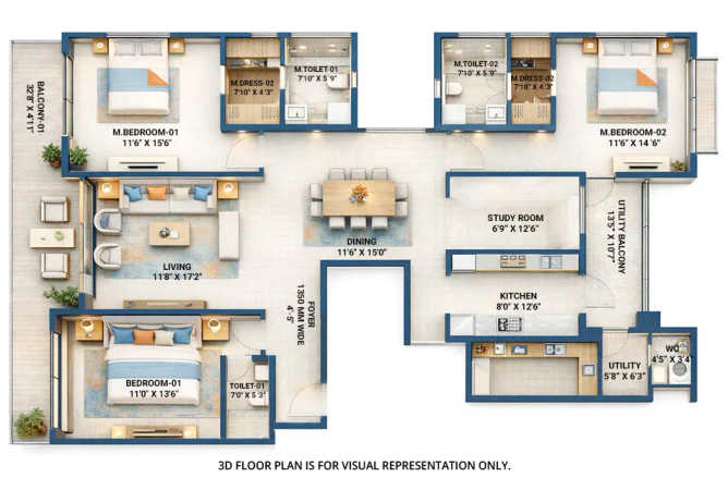Birla Navya Avik Sector 63A - Floor plan 3 BHK 1389 Sq.ft