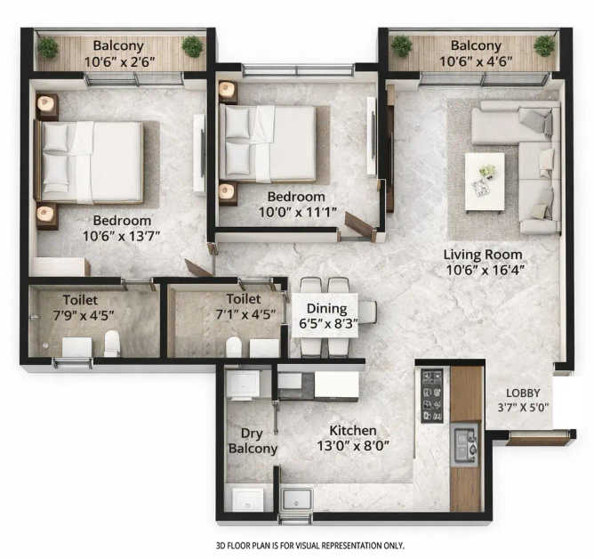 Saheel Itrend Vesta Tathawade - Floor plan 2 BHK 801 Sq.ft