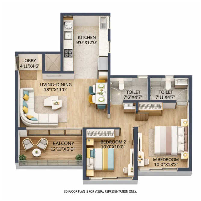 Rohit 108 Astera Punawale - Floor plan 2 BHK 760 Sq.ft