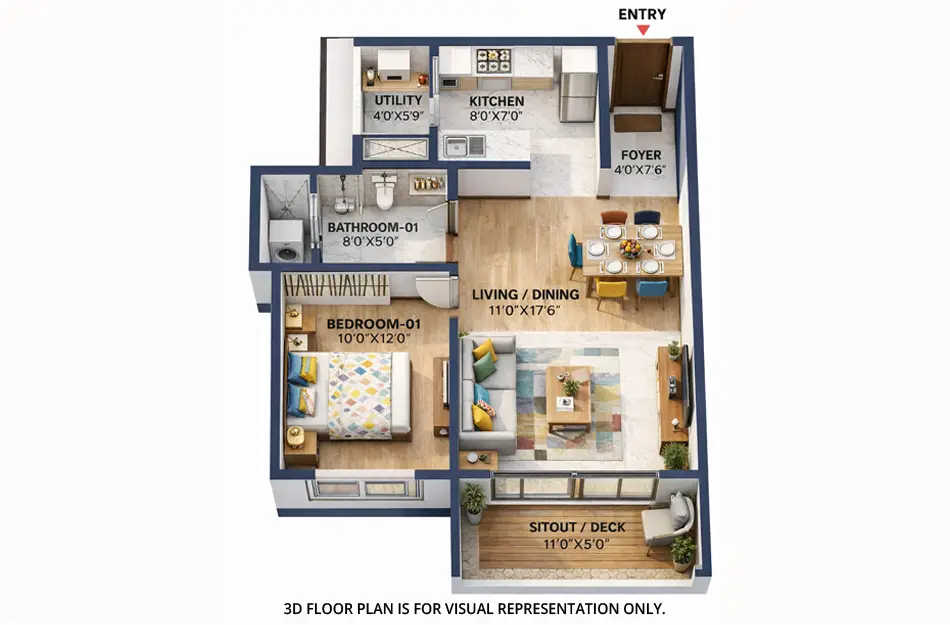 Bhartiya City Nikoo Garden Enclave Thanisandra - Floor plan 1 BHK 786 Sq.ft