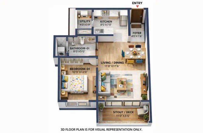 Bhartiya City Nikoo Garden Enclave Thanisandra - Floor plan 1 BHK 786 Sq.ft