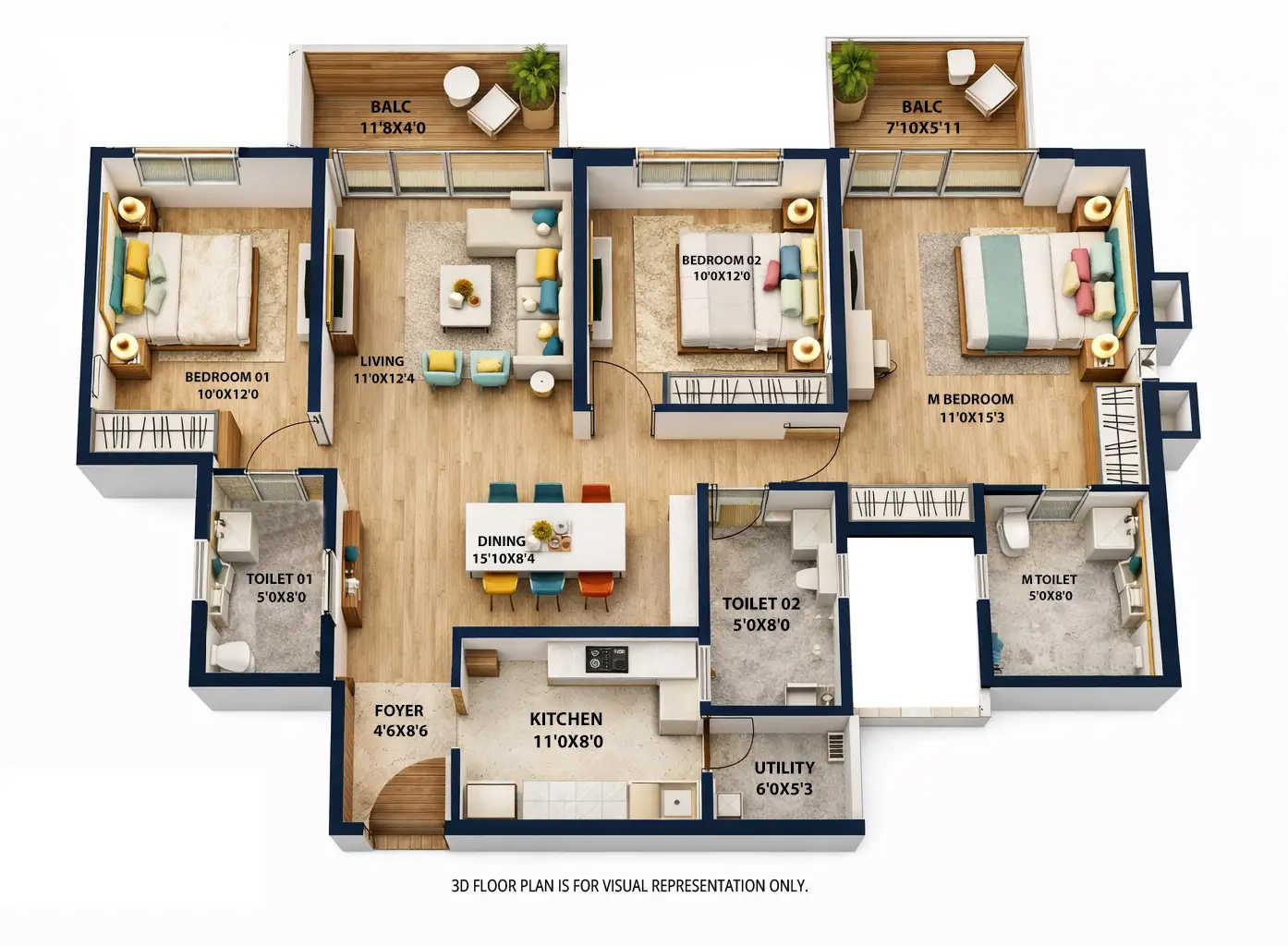 Mahindra Citadel Pimpri Chinchwad - Floor plan 3 BHK 1158 Sq.ft