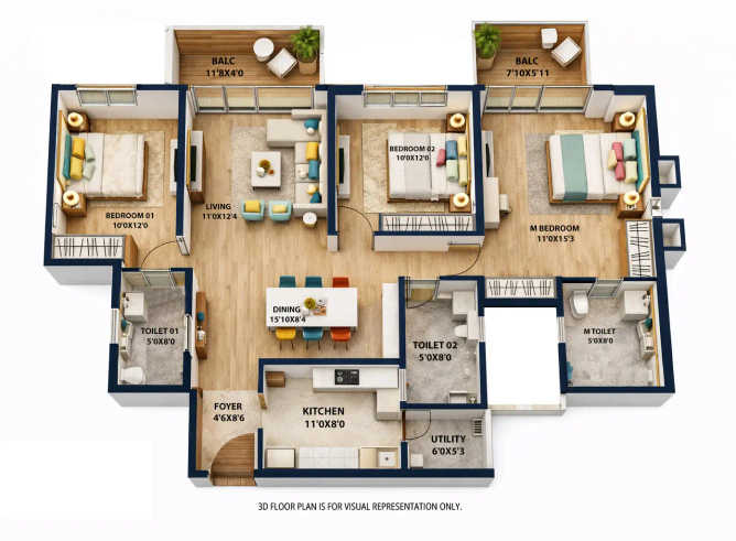 Mahindra Citadel Pimpri Chinchwad - Floor plan 3 BHK 1158 Sq.ft